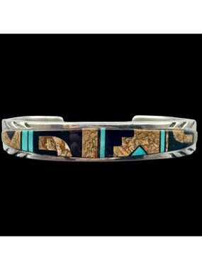 Southwestern Inlay Sterling Cuff w/ Jasper Turquoise Onyx Design - Don Lucas 40g
